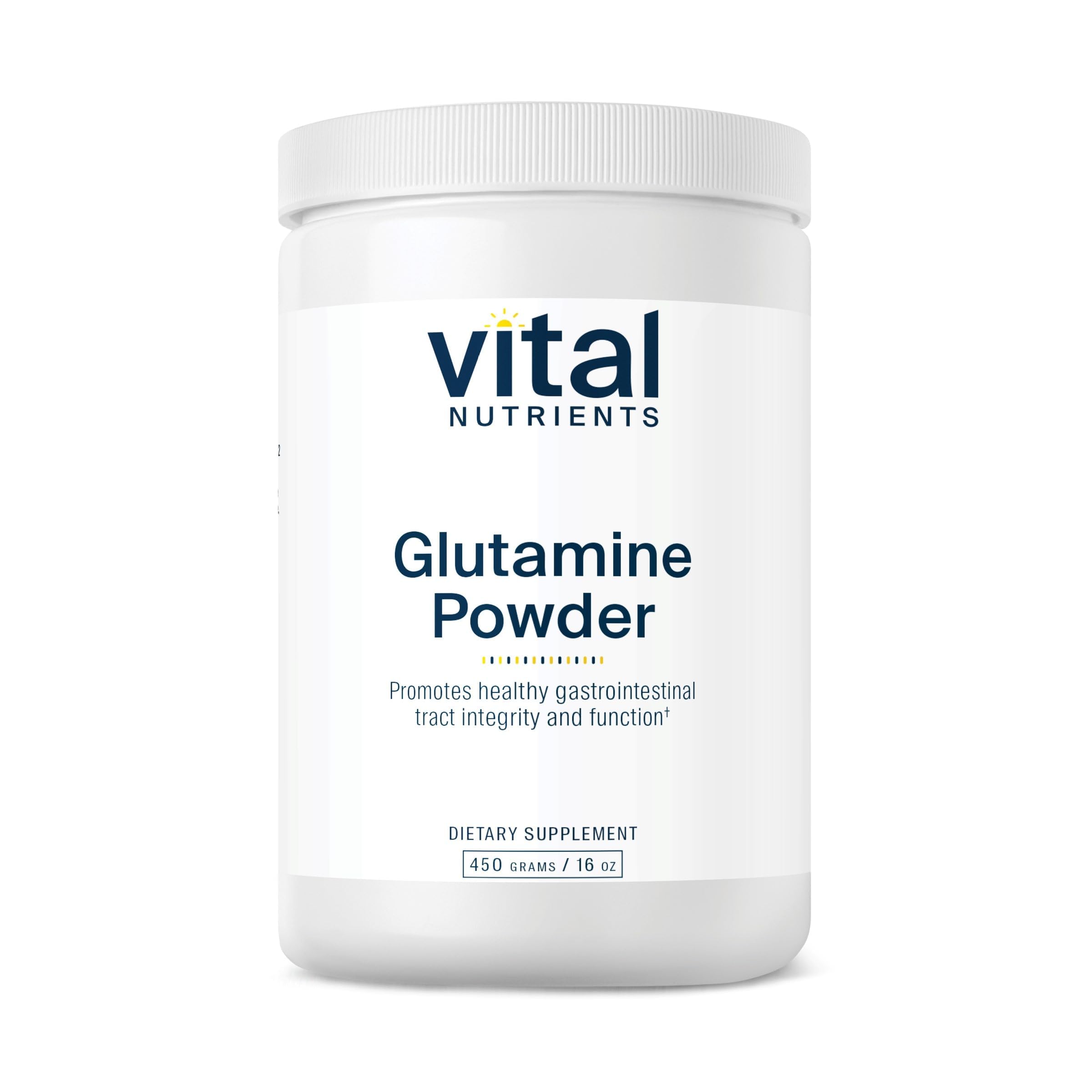 Vital Nutrients Glutamine Poudre: bouteille visible et soutien potentiel du tractus gastro-intestinal