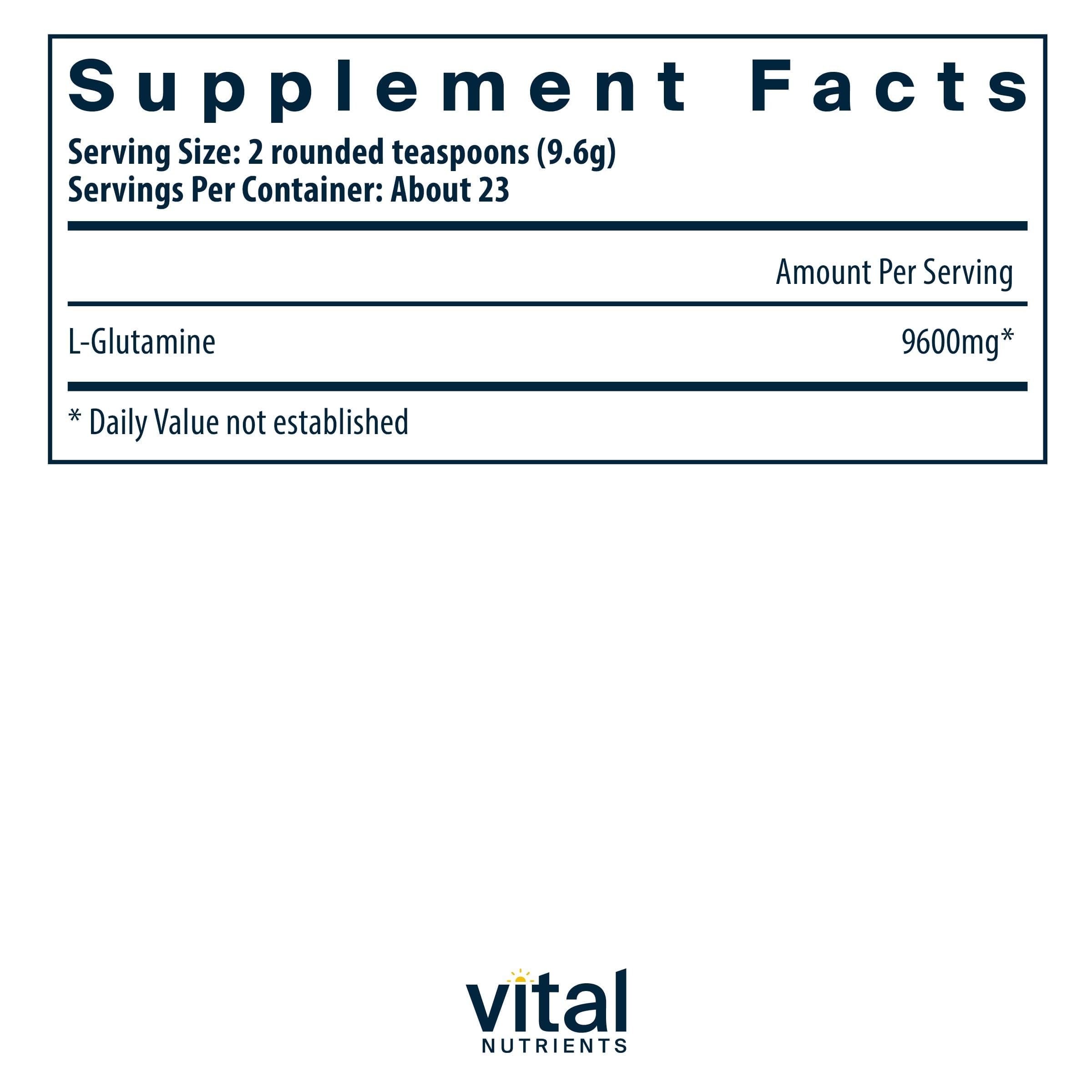 Vital Nutrients Glutamine Poudre dans l'eau, mélange rapide après l'entraînement.