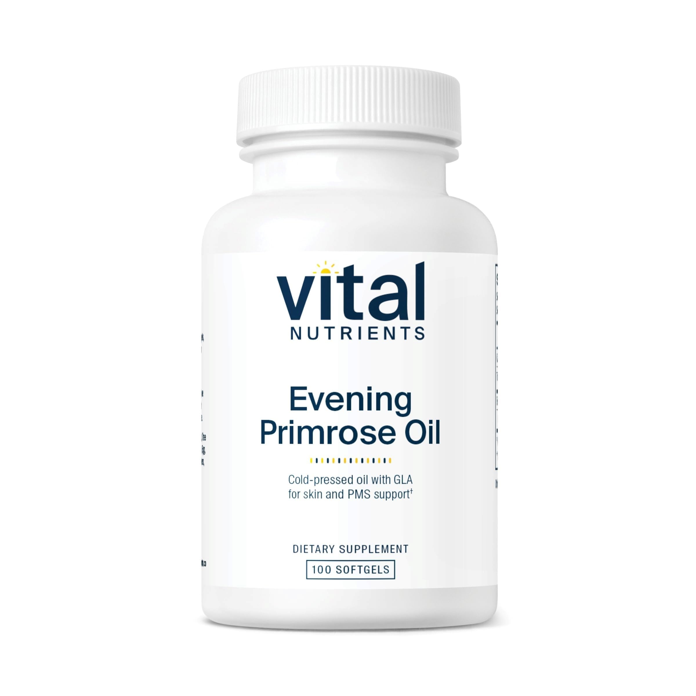 Vital Nutrients huile d'onagre 1000 mg - bouteille, soutien peau et équilibre hormonal.