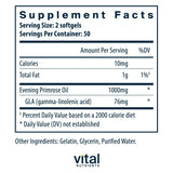 Vital Nutrients huile d'onagre 1000 mg - gélules molles, action possible sur peau et métabolisme.