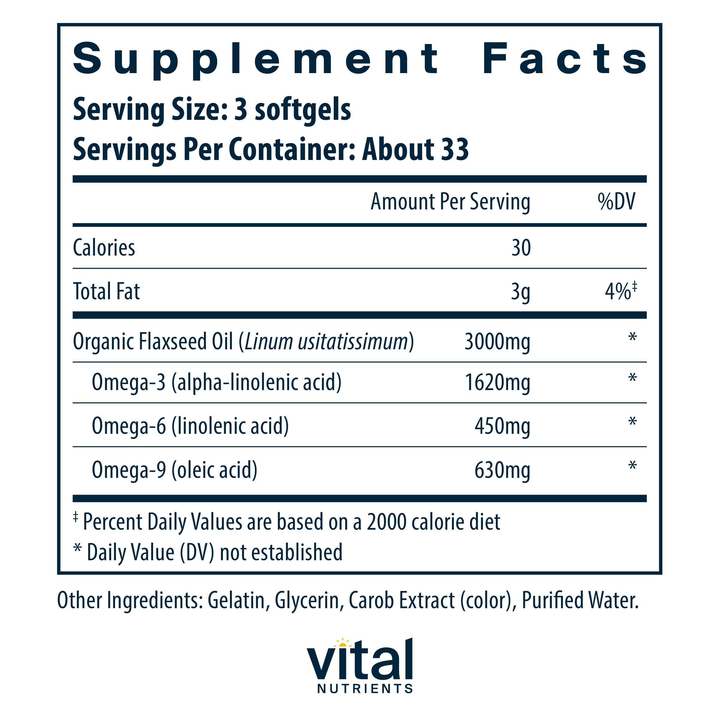 Vital Nutrients Étiquette lisible montrant la concentration élevée d'ALA.