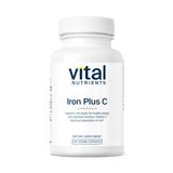 Vital Nutrients Iron Plus C – bouteille montrant l'étiquette, fer et vitamine C pour soutenir l'énergie.