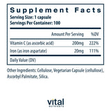 Capsules Vegan Iron Plus C – faciles à avaler, soutien possible des réserves de fer.