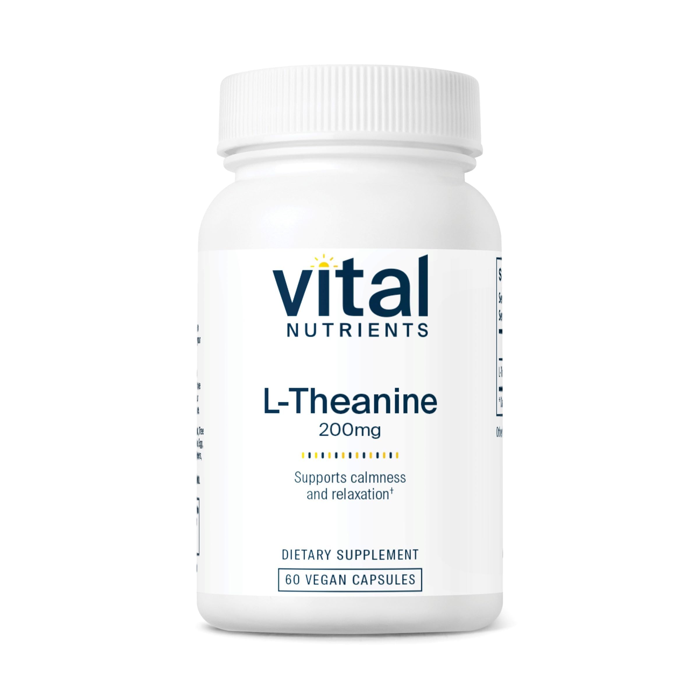 Vital Nutrients L-Theanine 200mg - bouteille pratique pour usage quotidien et détente