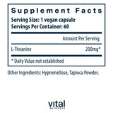 Capsules Vital Nutrients L-Theanine 200mg pour soutien calme et concentration