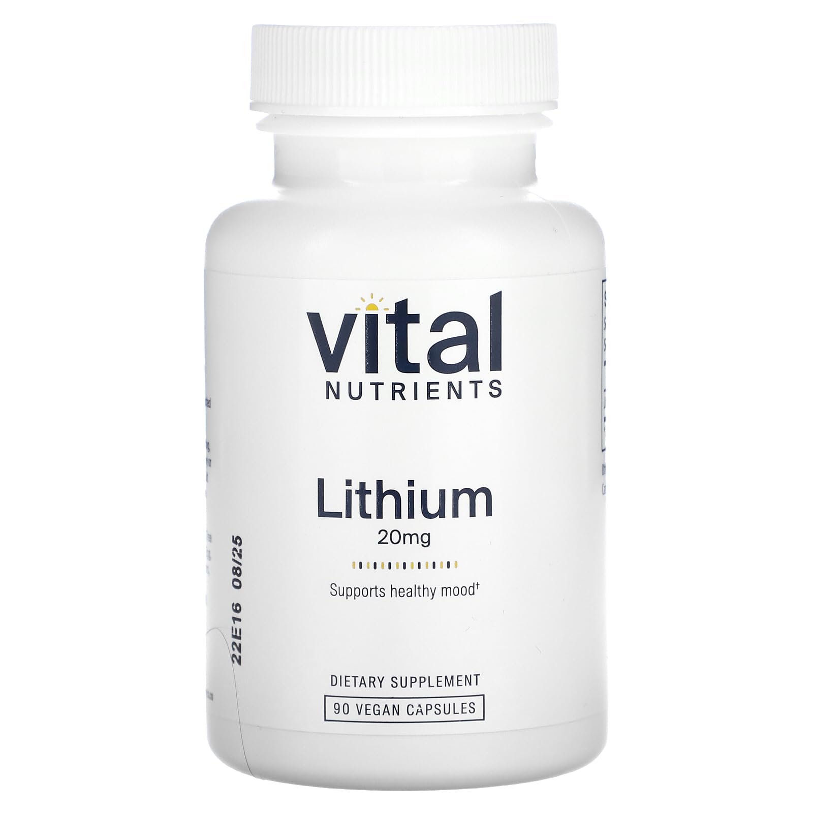 Vital Nutrients Lithium Orotate – bouteille 20 mg, soutien de l'humeur et concentration.