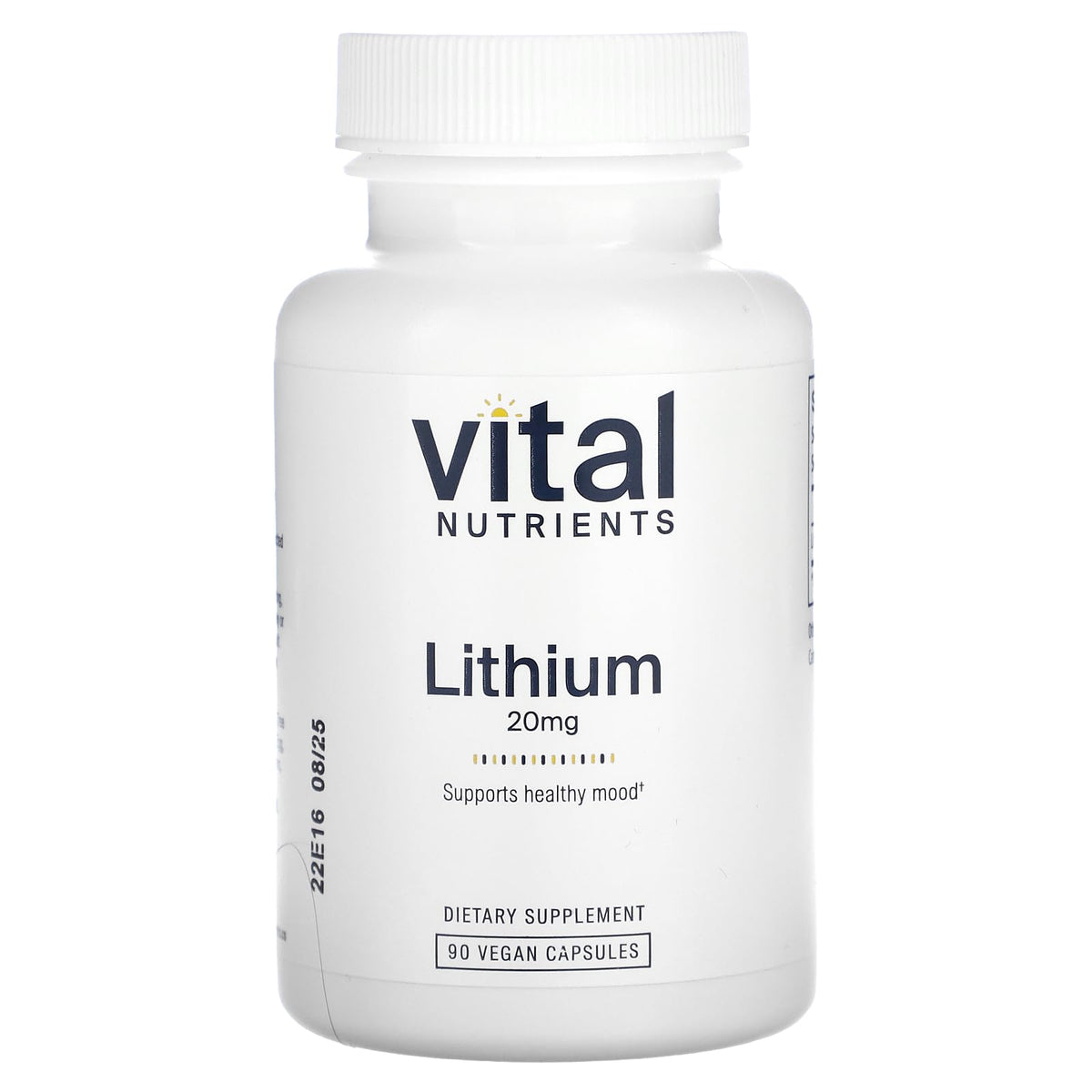 Vital Nutrients Lithium Orotate – bouteille 20 mg, soutien de l'humeur et concentration.