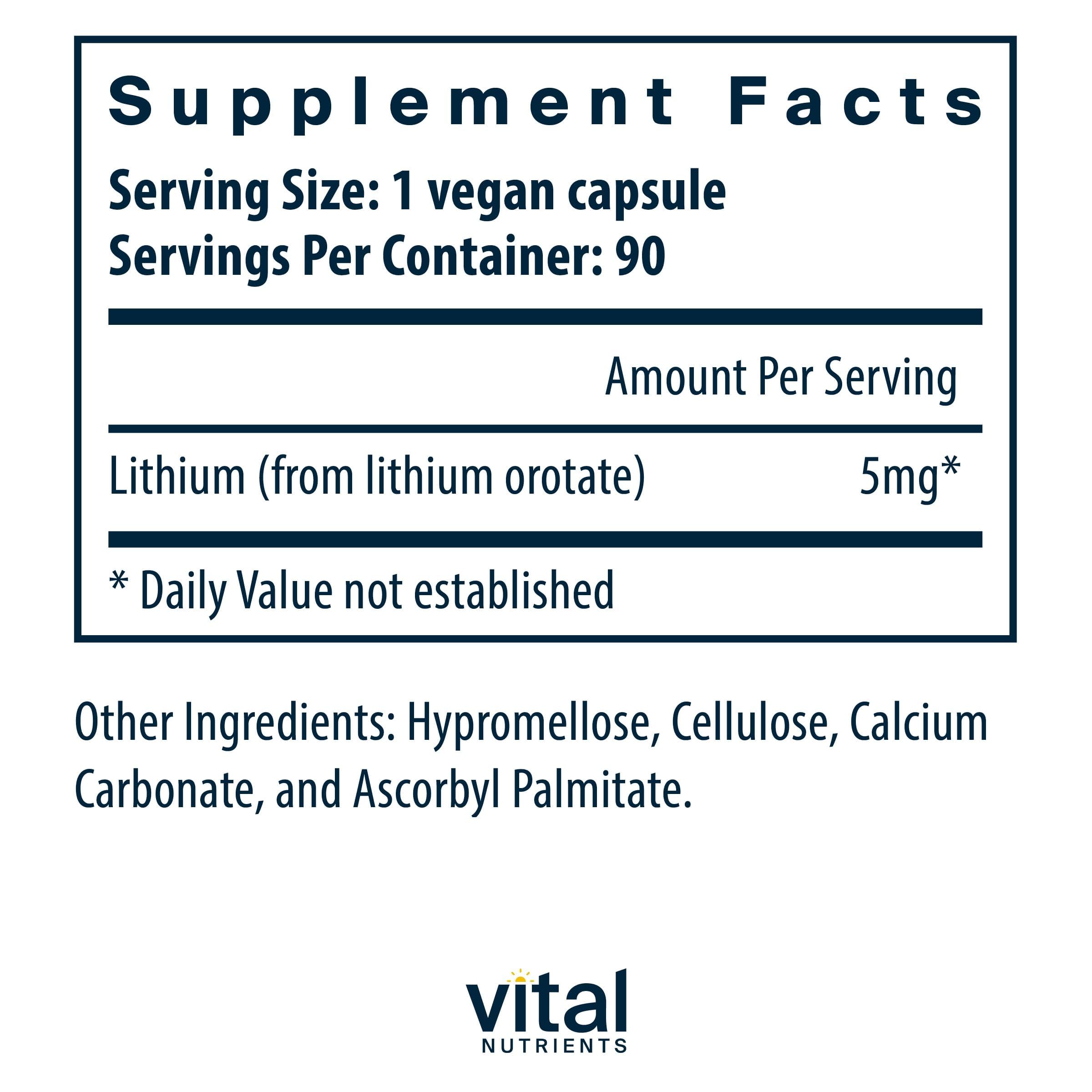 Vital Nutrients Lithium Orotate – capsules faciles à avaler pour soutien du bien-être mental