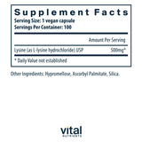 Vital Nutrients Lysine, capsules faciles à avaler, formulation vegan et hypoallergénique