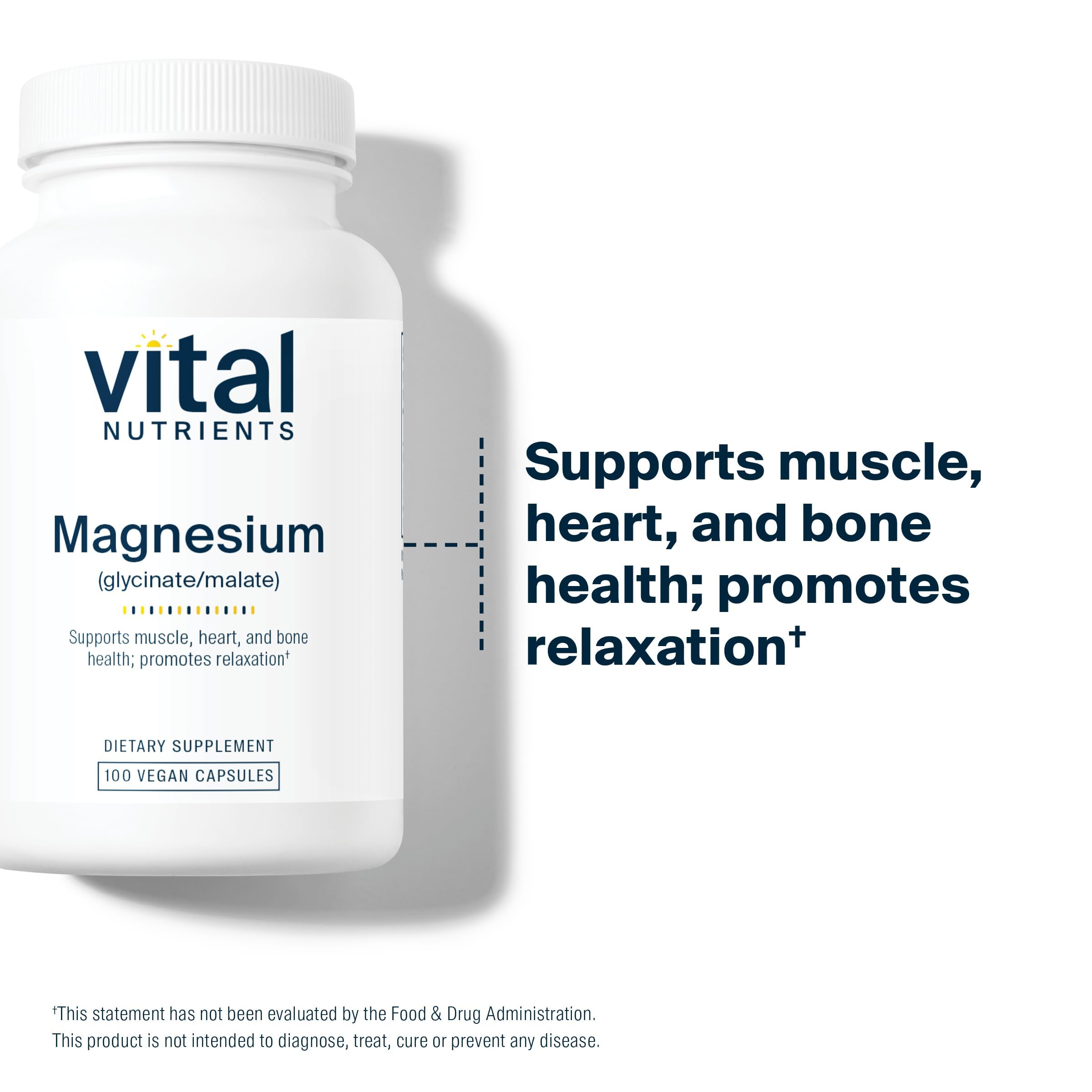 Vital Nutrients Magnésium Glycinate Malate – étiquette lisible et formule végan hypoallergénique