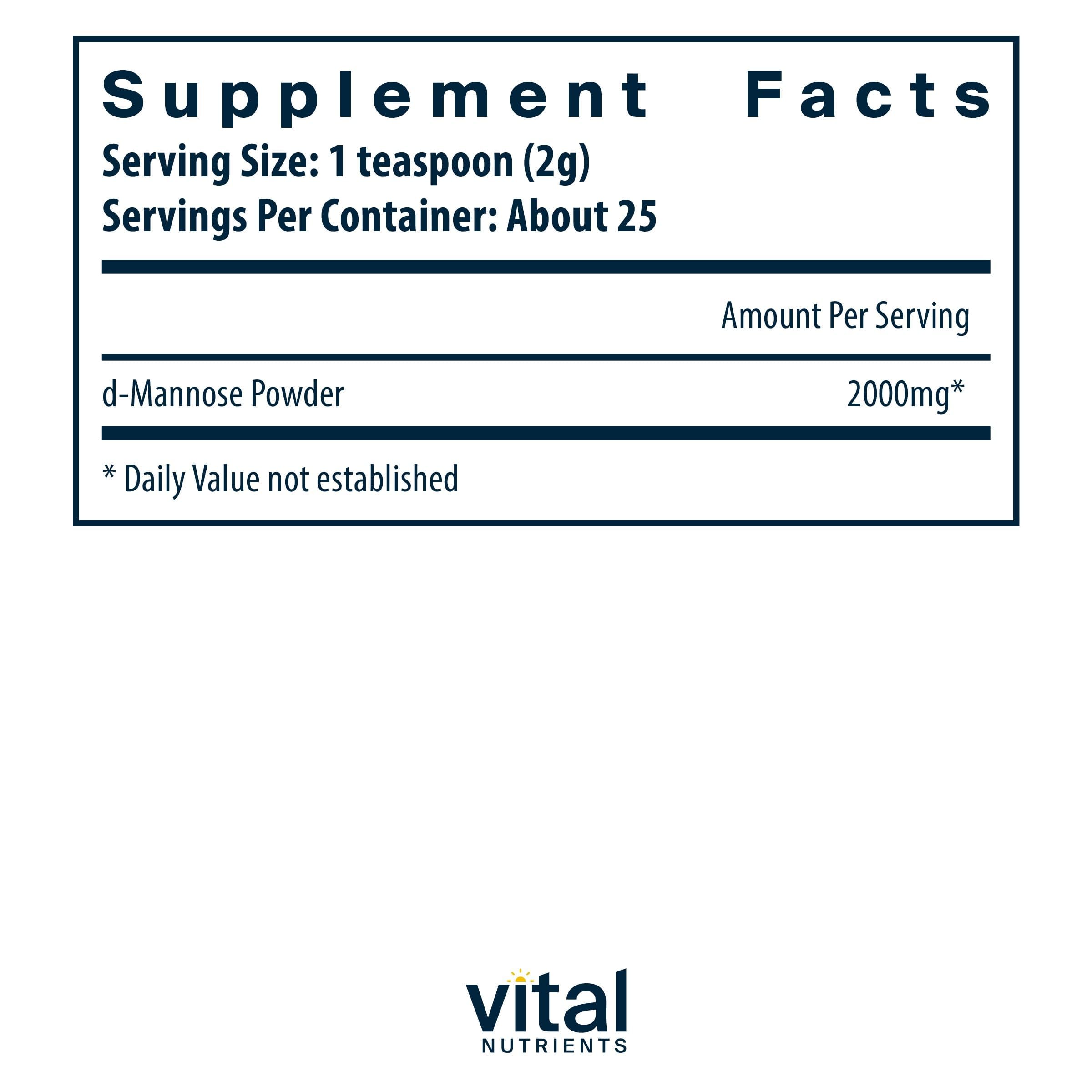 Vital Nutrients Mannose Poudre — Doseur inclus pour mesurer facilement une portion.