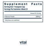 Vital Nutrients Mannose Poudre — Doseur inclus pour mesurer facilement une portion.