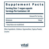 Vital Nutrients Mélatonine 10 mg – emballage, formule végane et sans allergènes.