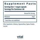 Vital Nutrients Mélatonine 3mg — Capsules véganes idéales pour une routine nocturne.