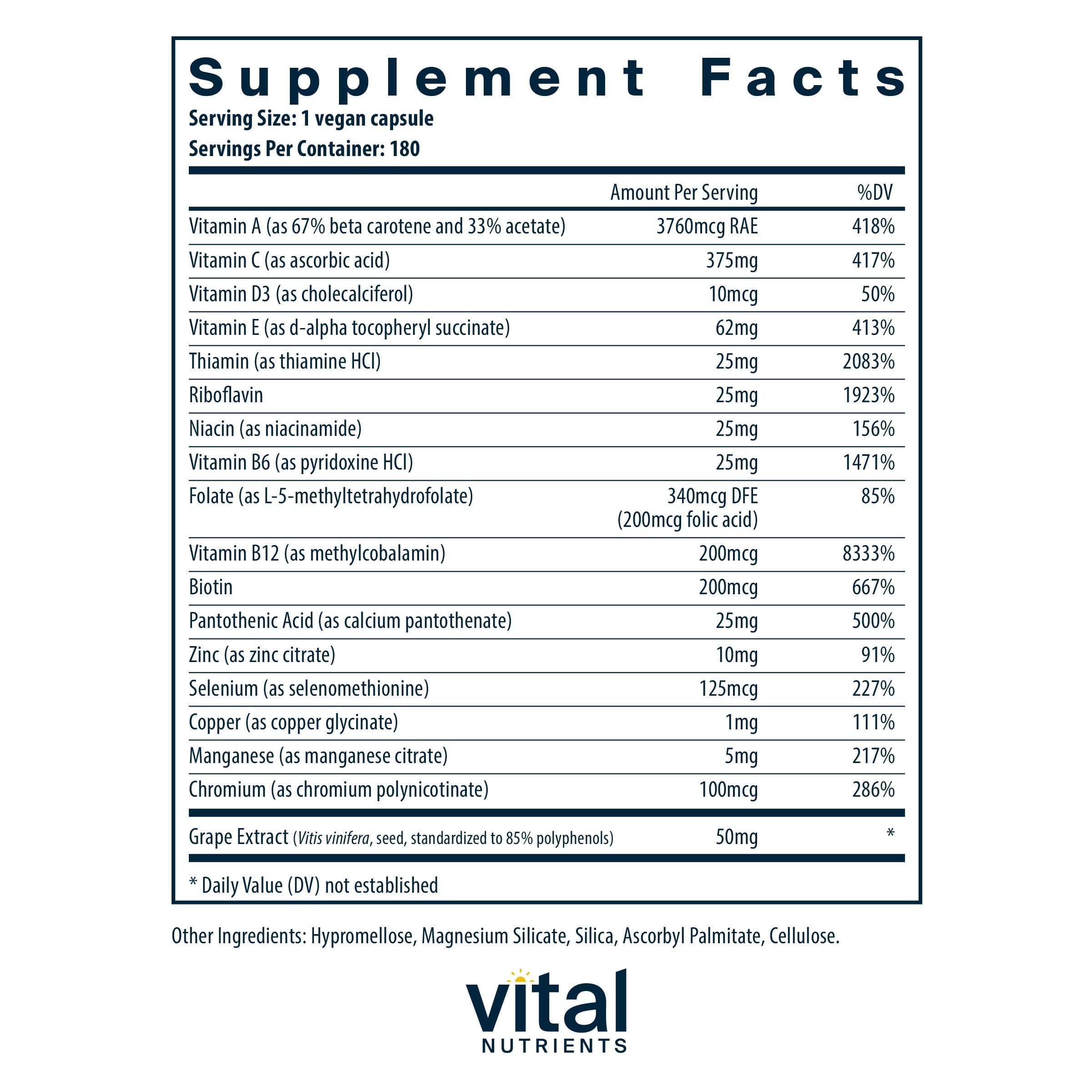Vital Nutrients Minimal et Essentiel — flacon clair avec un dosage simple.