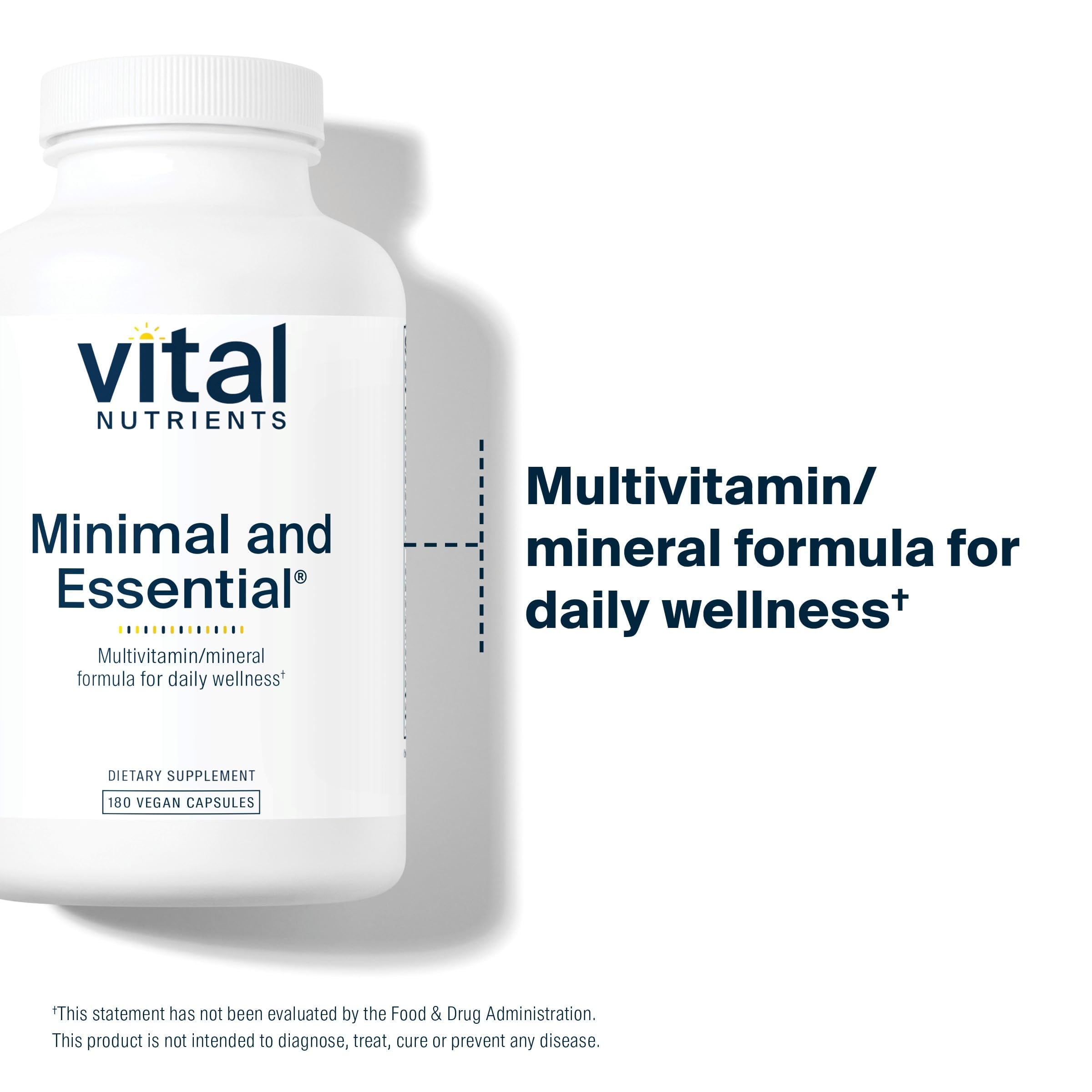 Vital Nutrients Minimal et Essentiel — étiquette lisible indiquant les ingrédients.