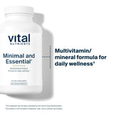 Vital Nutrients Minimal et Essentiel — étiquette lisible indiquant les ingrédients.