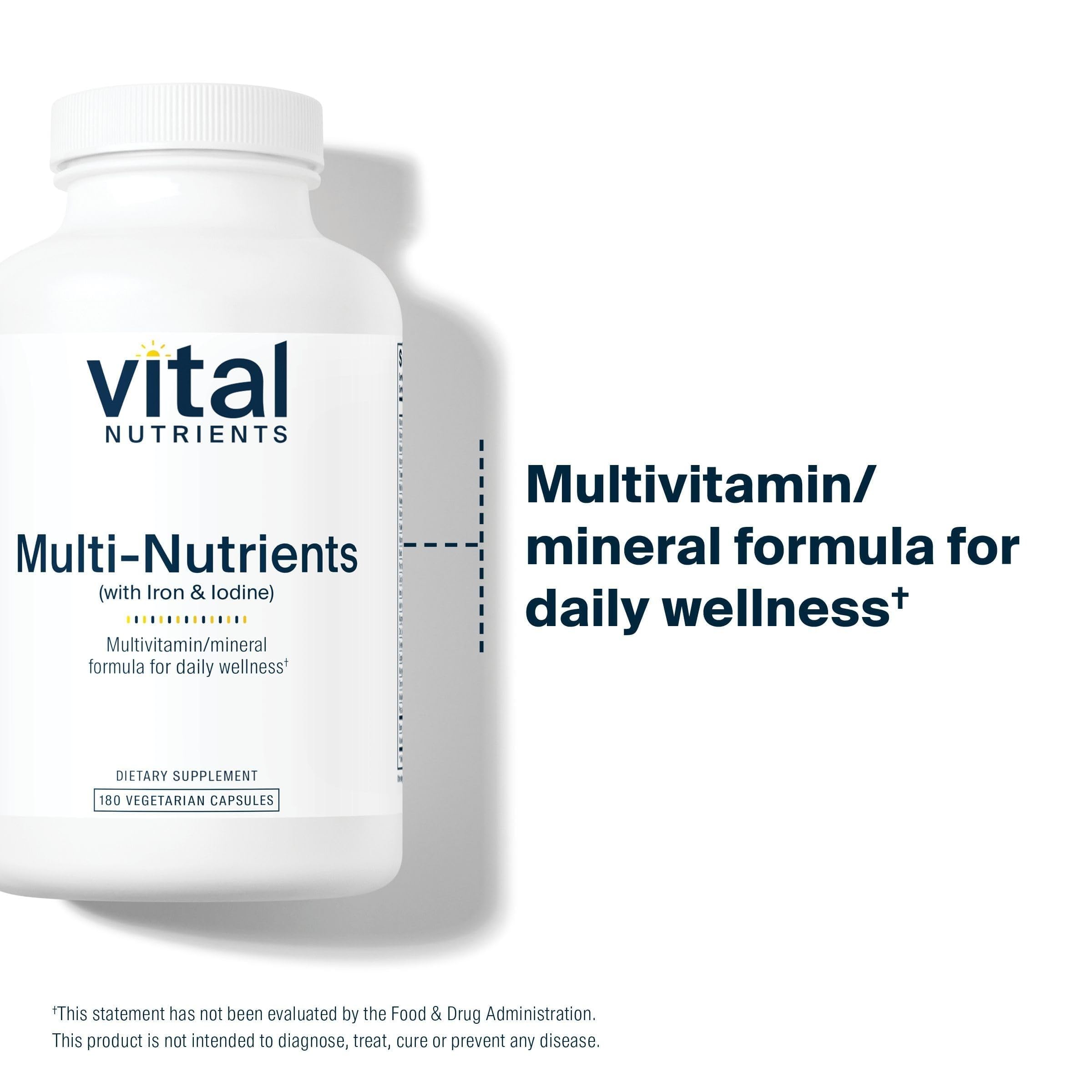 Vital Nutrients Multi-Nutrients – bouteille 180 capsules pratique pour usage quotidien