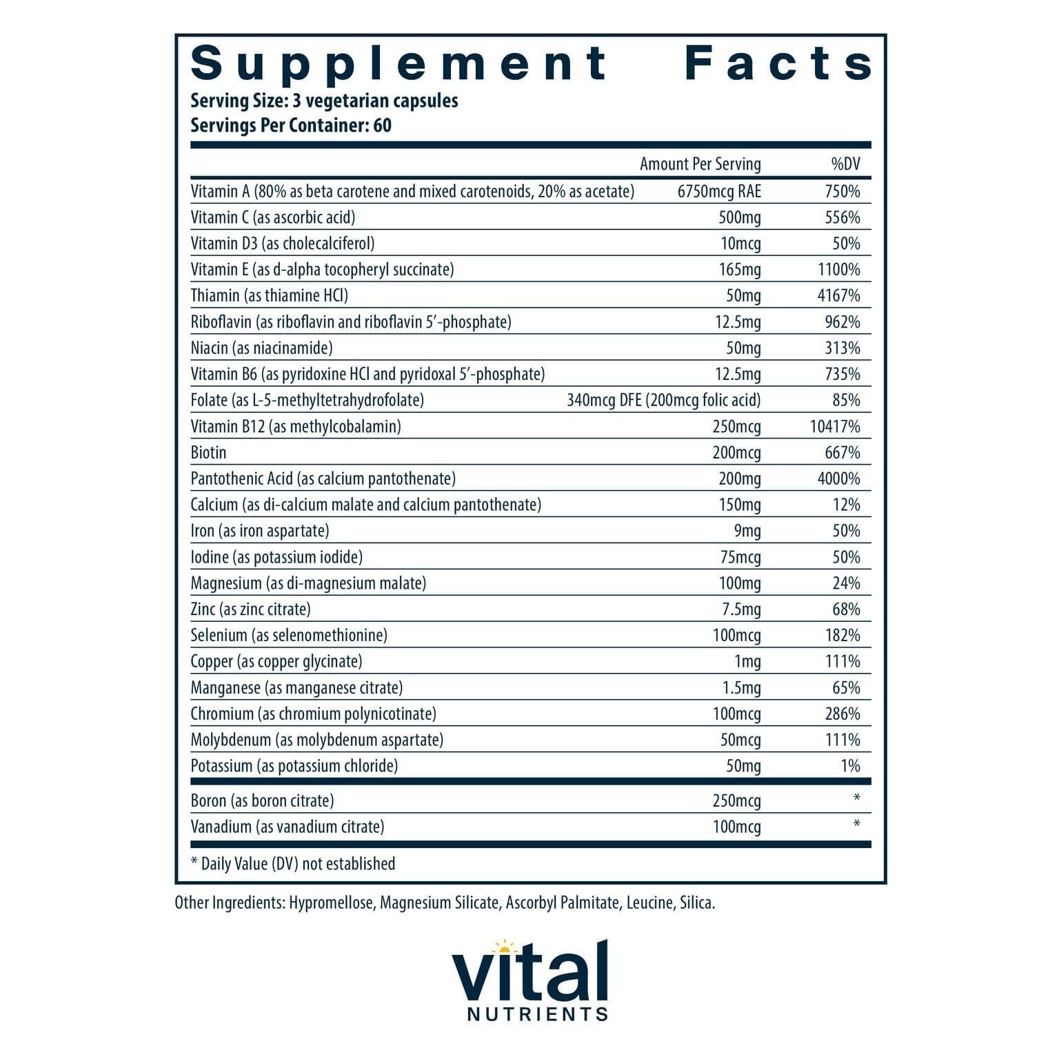 Vital Nutrients Multi-Nutrients – formulation vitamines et minéraux pour absorption optimale