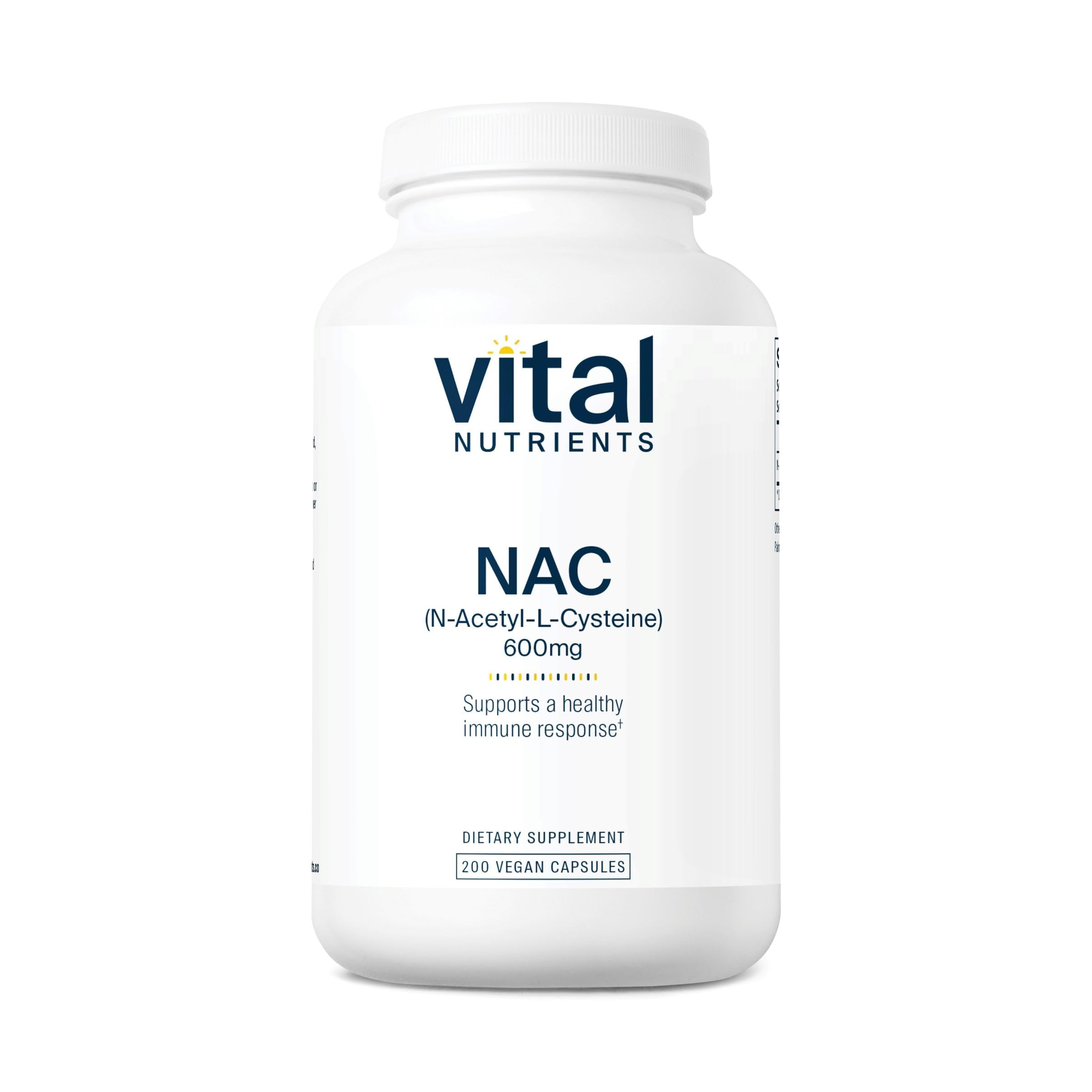 Vital Nutrients NAC 600mg – bouteille et gélules faciles à prendre pour le soutien des voies respiratoires.