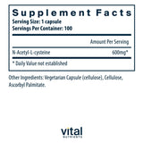 Vital Nutrients NAC 600mg - capsules: soutien potentiel du foie et des défenses.