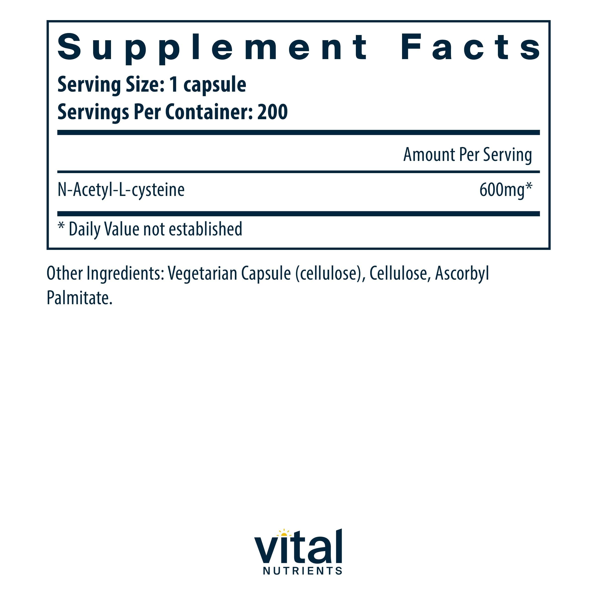 Vital Nutrients NAC 600mg – gélules pratiques pour l’immunité et la détox naturelle.
