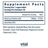 Vital Nutrients Niacin 500 mg — tablettes, libération retardée, favorise le métabolisme et la vitalité