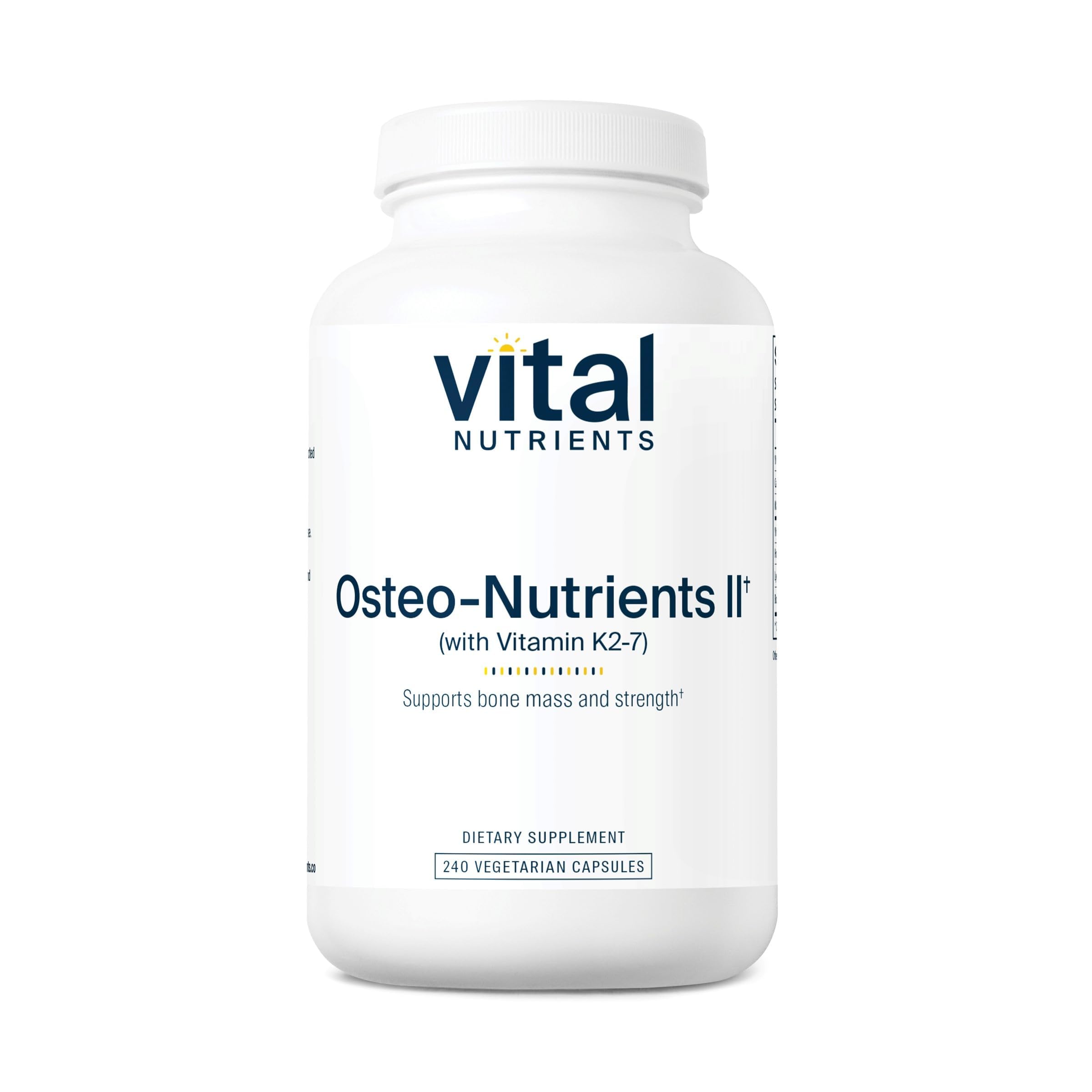 Bouteille Vital Nutrients Osteo-Nutrients II prête à soutenir les os et les dents.