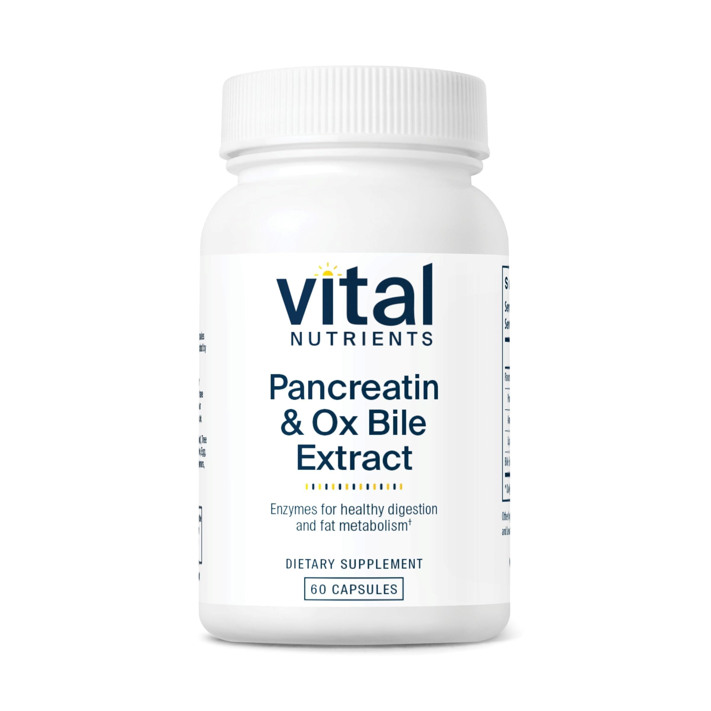 Vital Nutrients Pancrétine et Bile Ox - flacon pratique pour digestion après repas