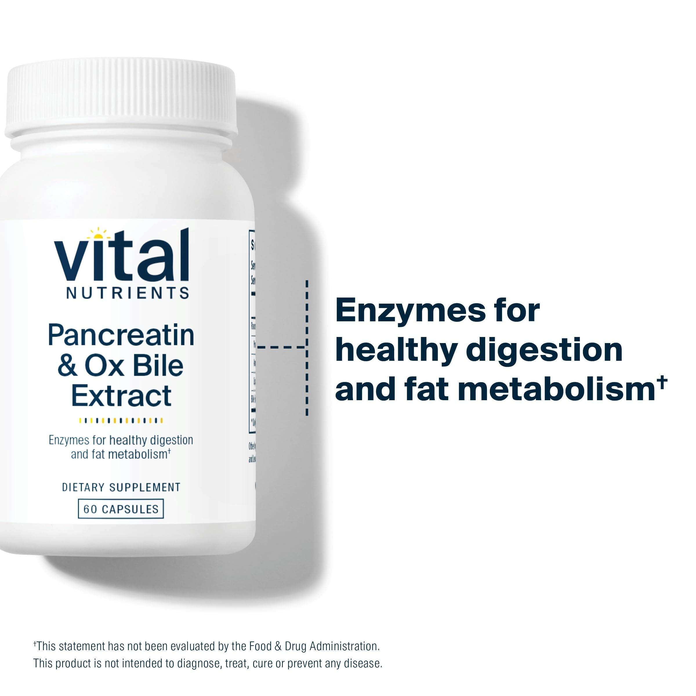 Vital Nutrients Pancrétine et Bile Ox - capsules digestives adaptées après repas