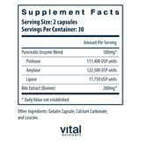 Vital Nutrients Pancrétine et Bile Ox - ingrédients hypoallergéniques et naturels
