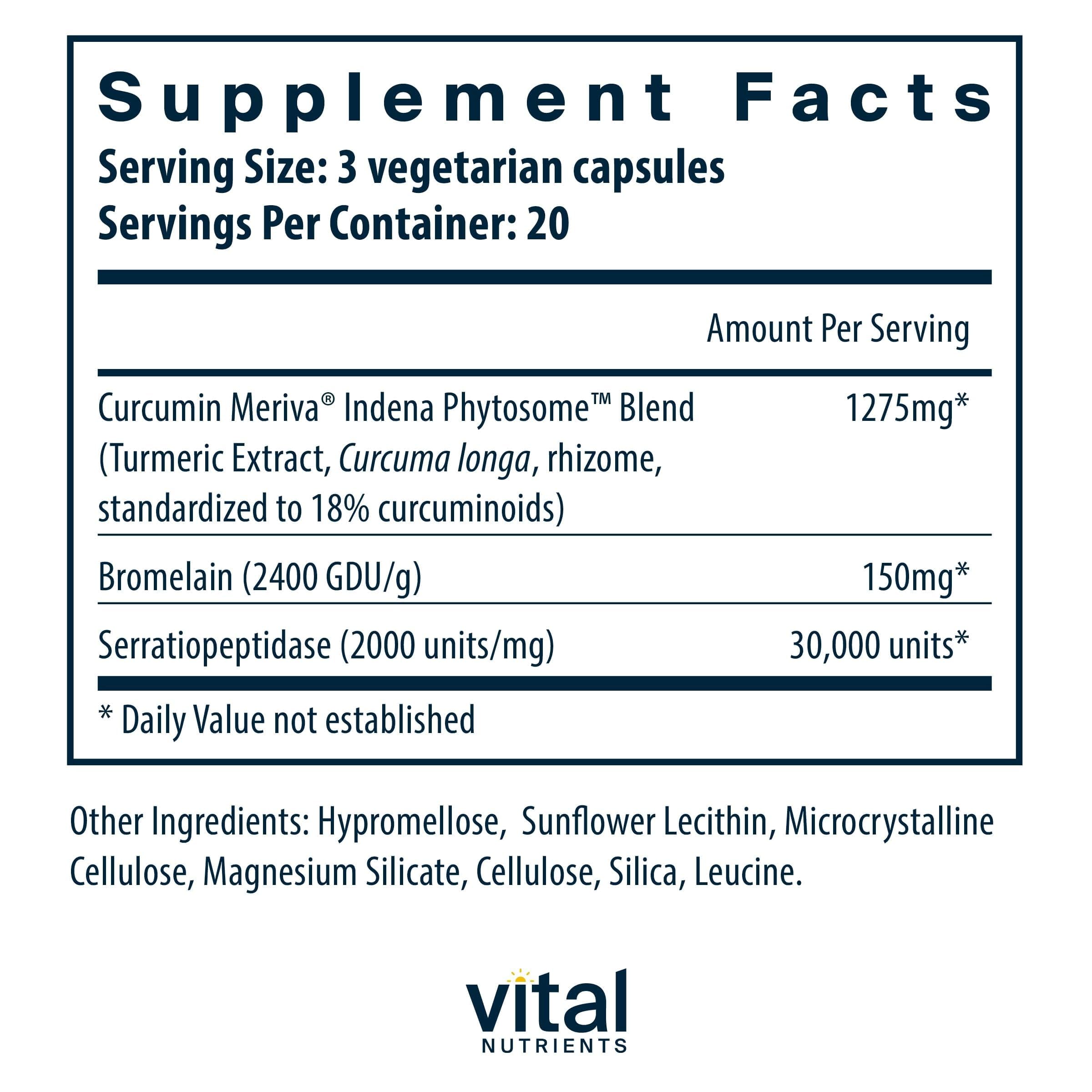 Vital Nutrients Phyto-Curcumin, capsules en gros plan, absorption améliorée grâce au phytosome.
