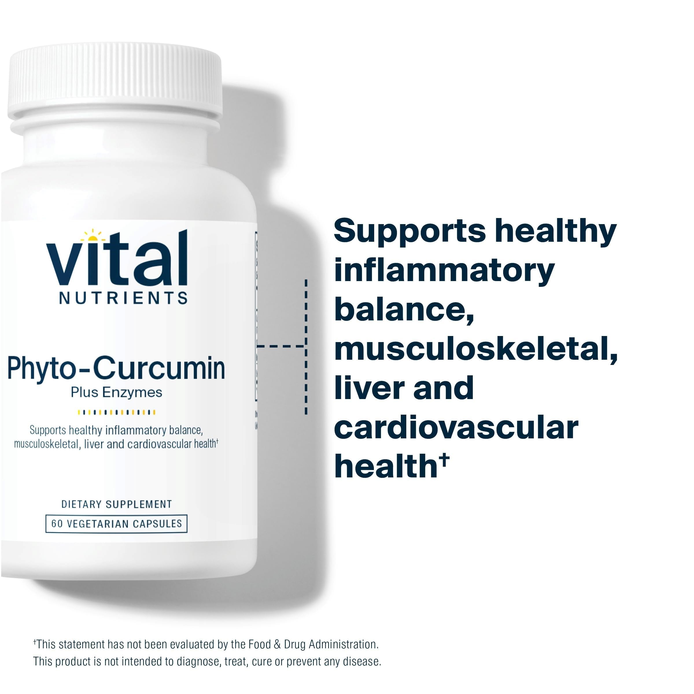Vital Nutrients Phyto-Curcumin, étiquette du produit, formule hypoallergénique et sans allergènes.