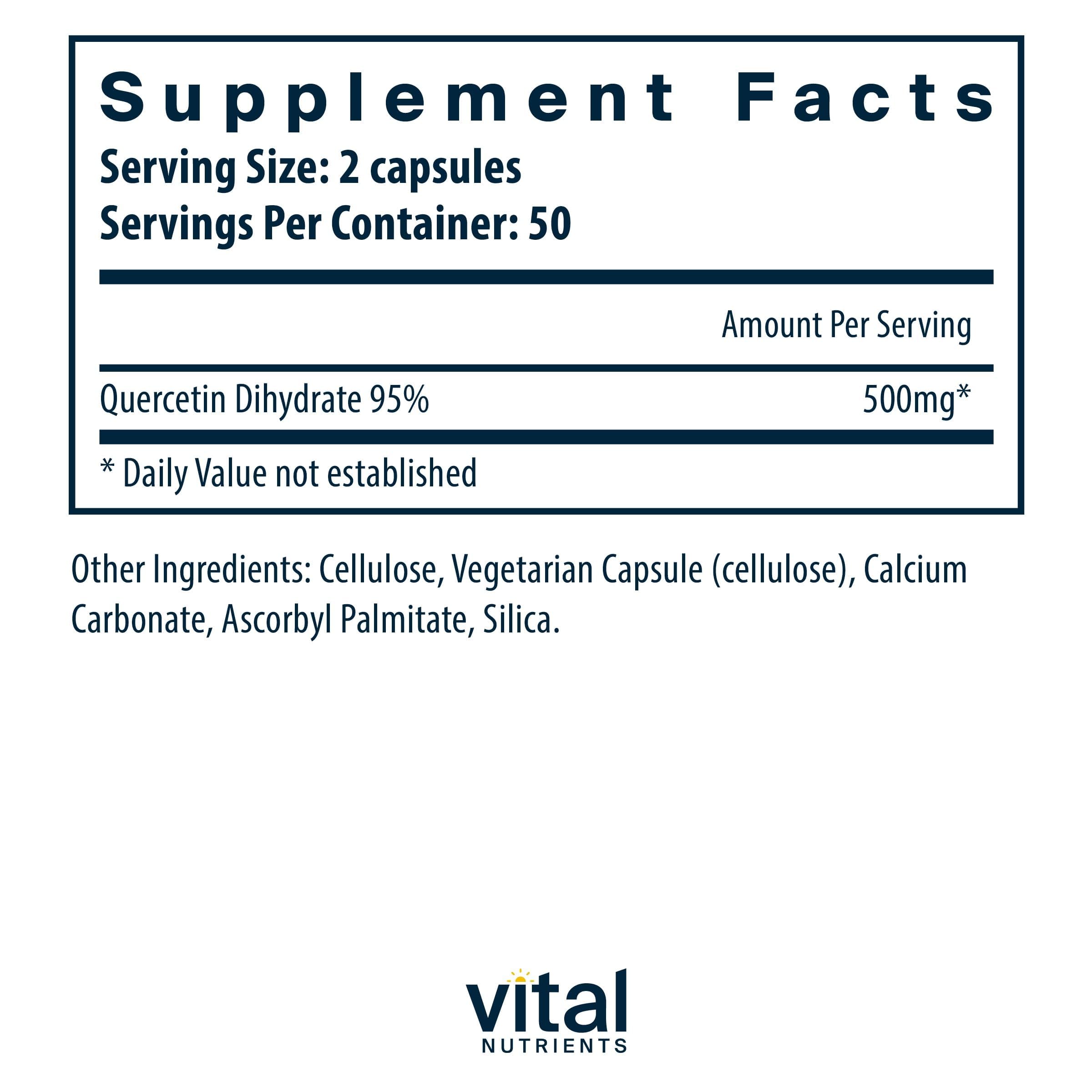 Capsules vegan Vital Nutrients Quercetine, prise quotidienne pratique.