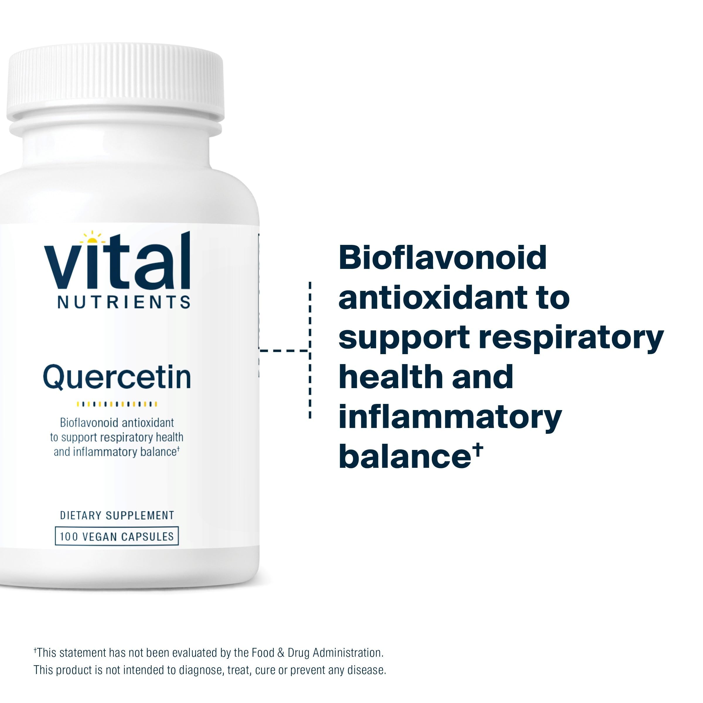 Flacon Quercetine Vital Nutrients, antioxydant puissant pour le soutien respiratoire.