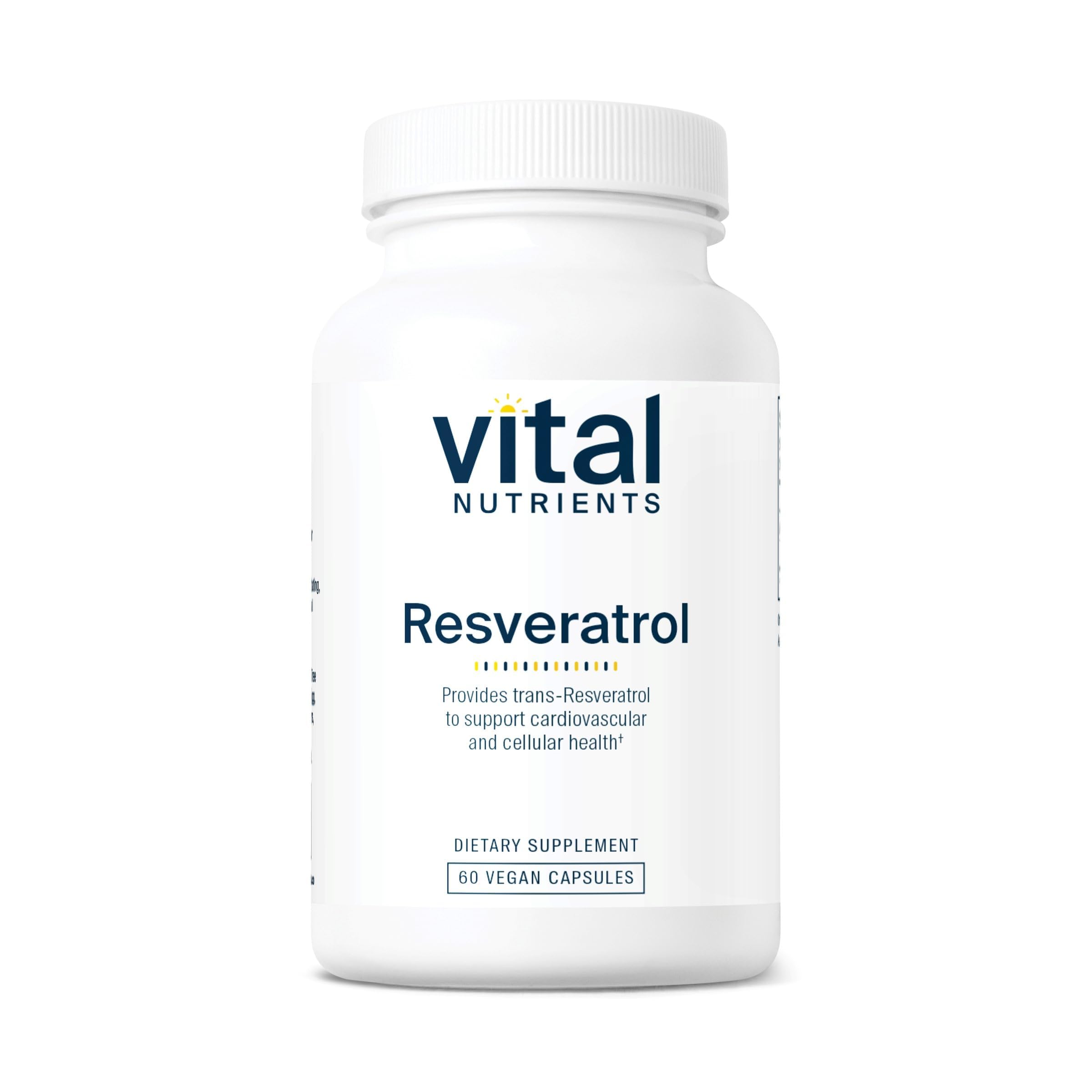 Bouteille Vital Nutrients Résveratrol prête à l’emploi pour la santé générale.