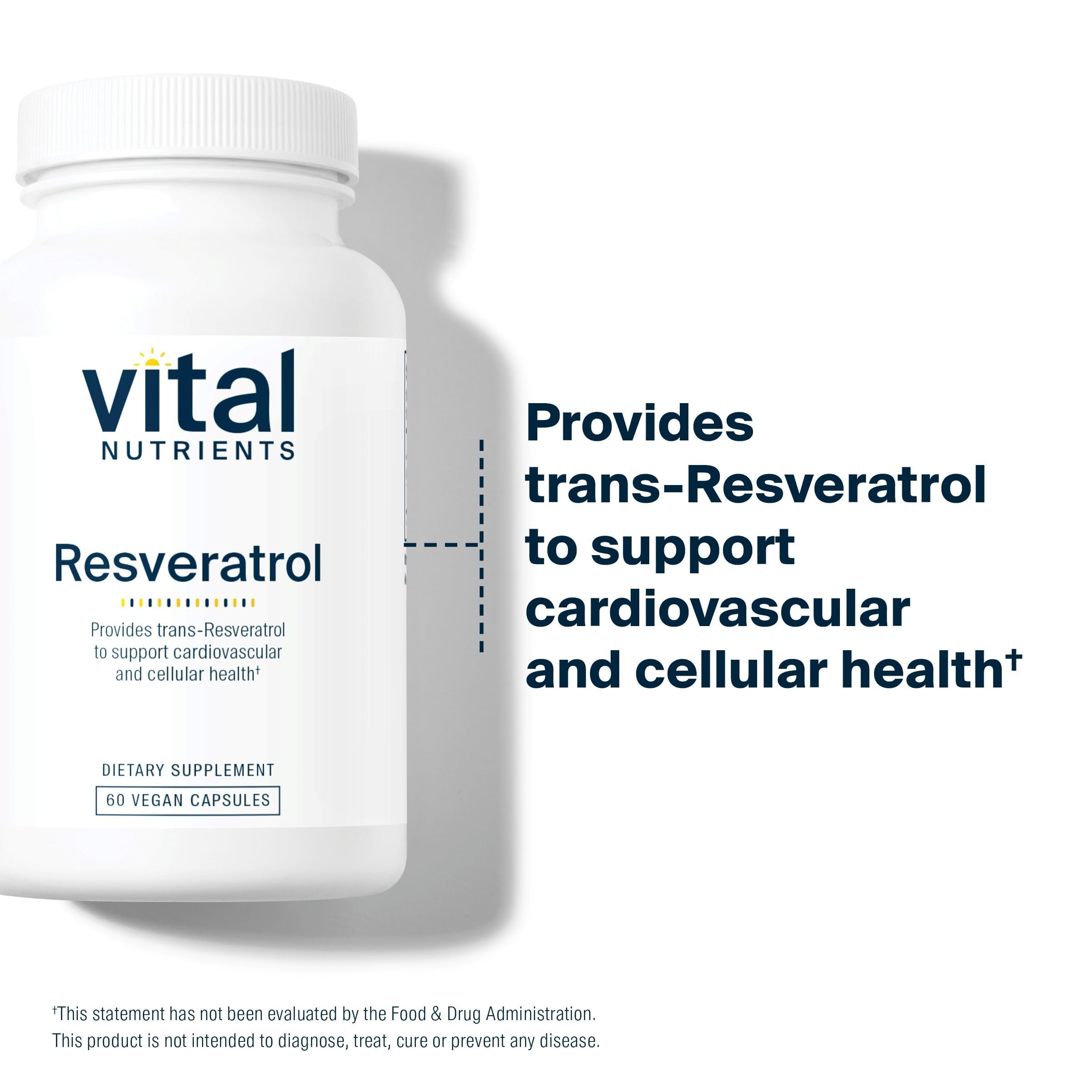 Gélules Résveratrol Vital Nutrients faciles à avaler pour un usage quotidien.