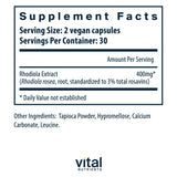 Vital Nutrients Rhodiola Rosea, capsules véganes sans gluten et sans allergènes.