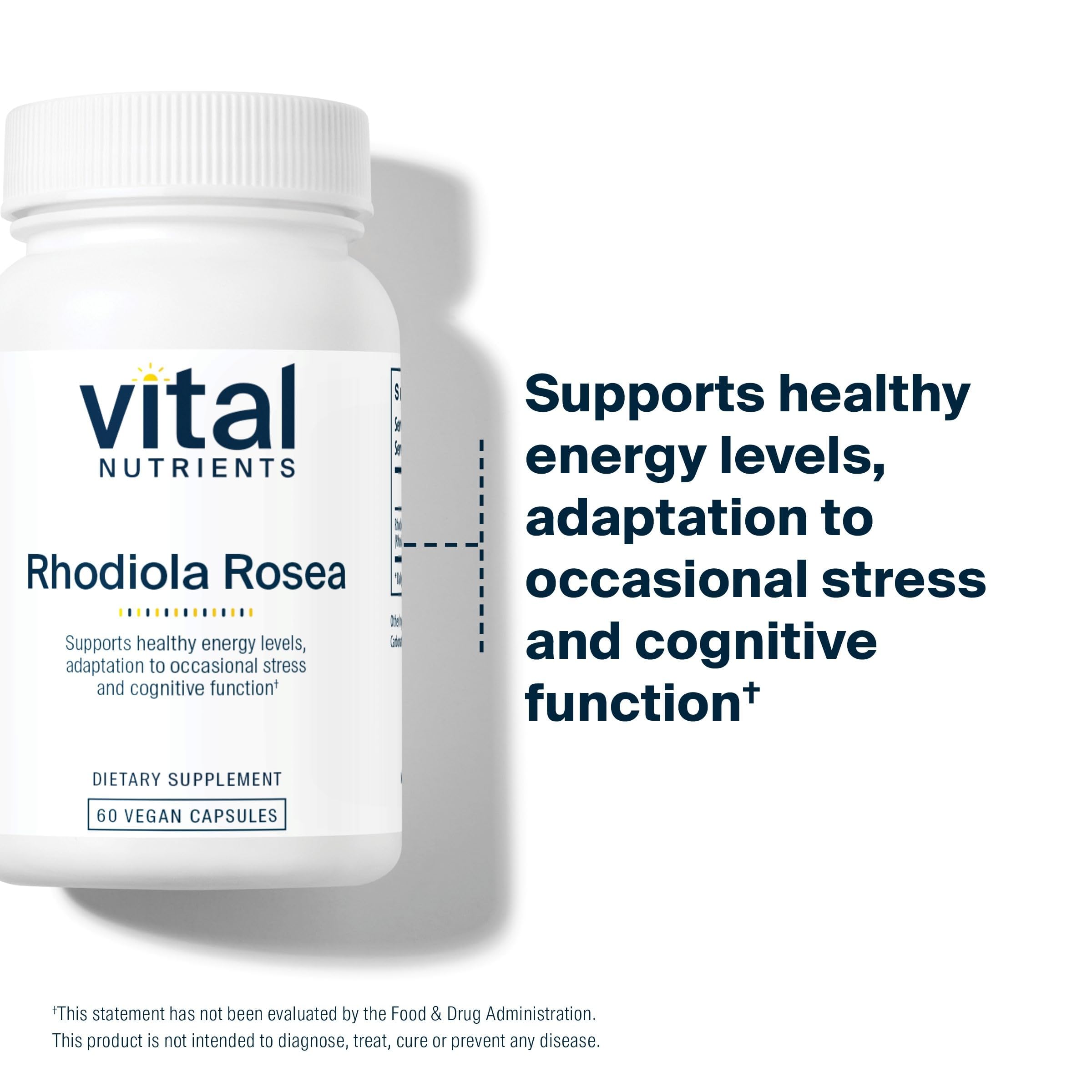 Vital Nutrients Rhodiola Rosea, emballage et boîte visibles de qualité.