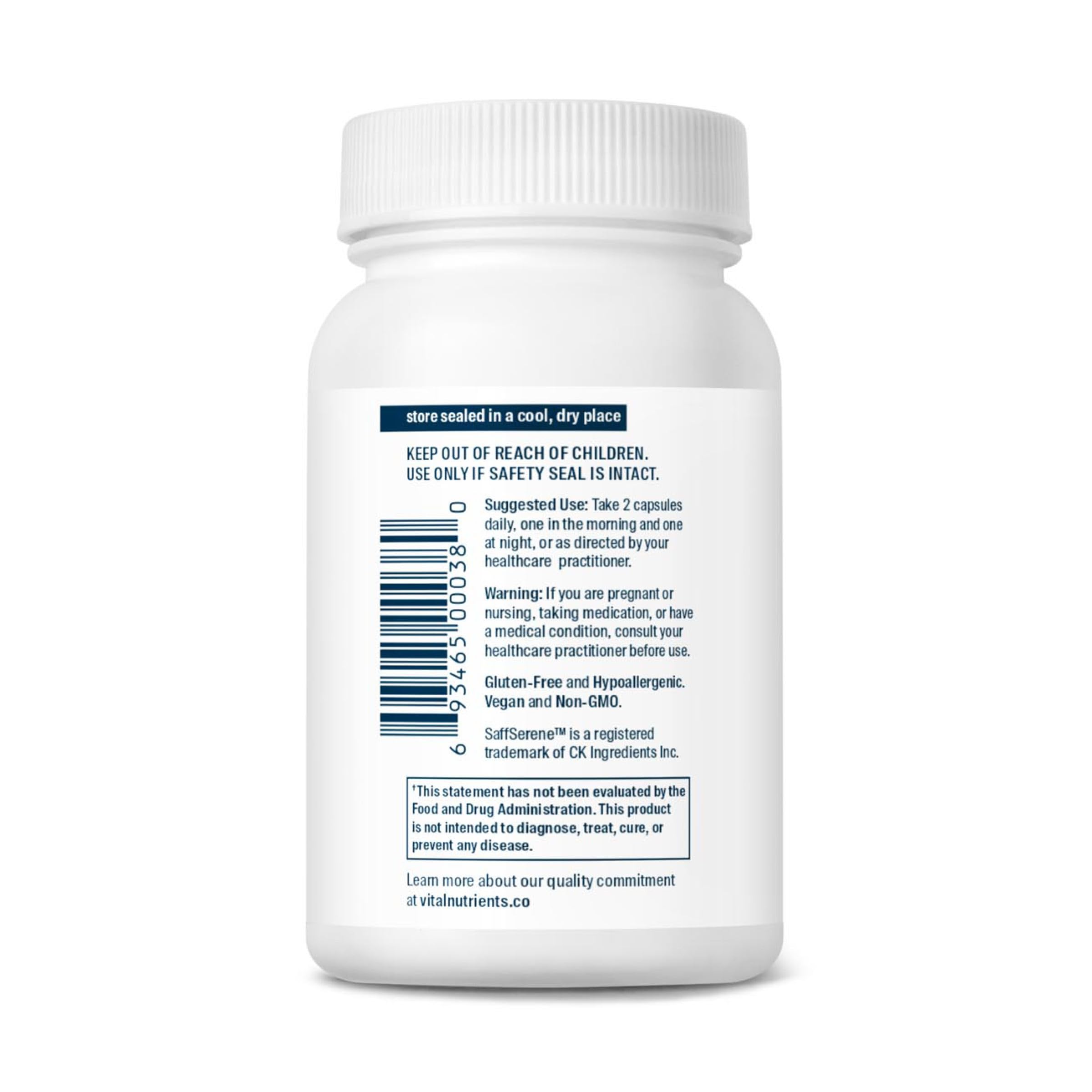 Dose quotidienne suggérée de Vital Nutrients Saffron Extrait en gélules.