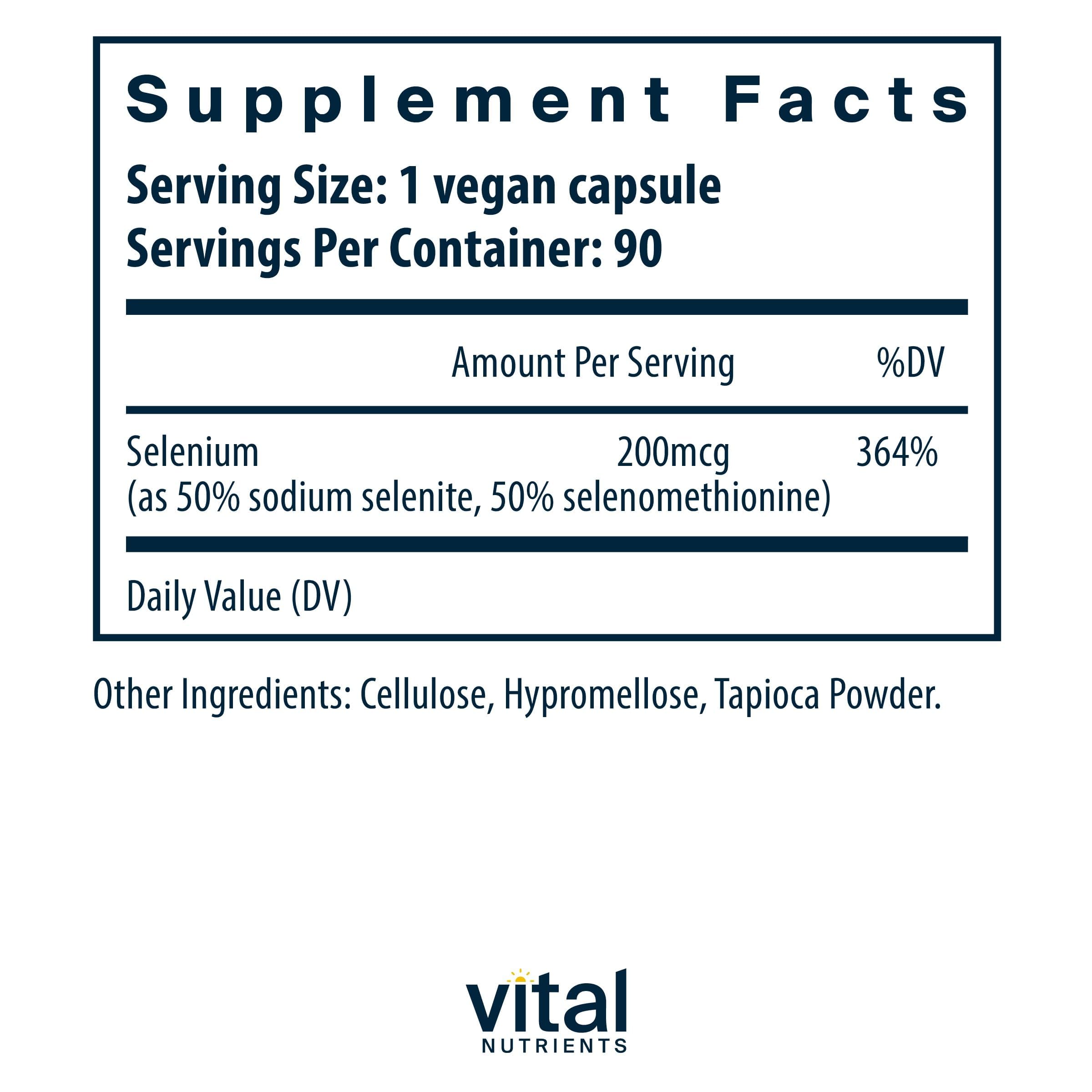Vital Nutrients Sélénium: gélules végétariennes faciles à avaler dans la journée.
