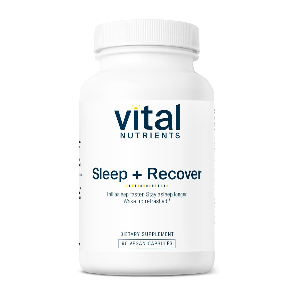 Vital Nutrients Sleep + Recover: bouteille montrant le format vegan pratique avant le coucher