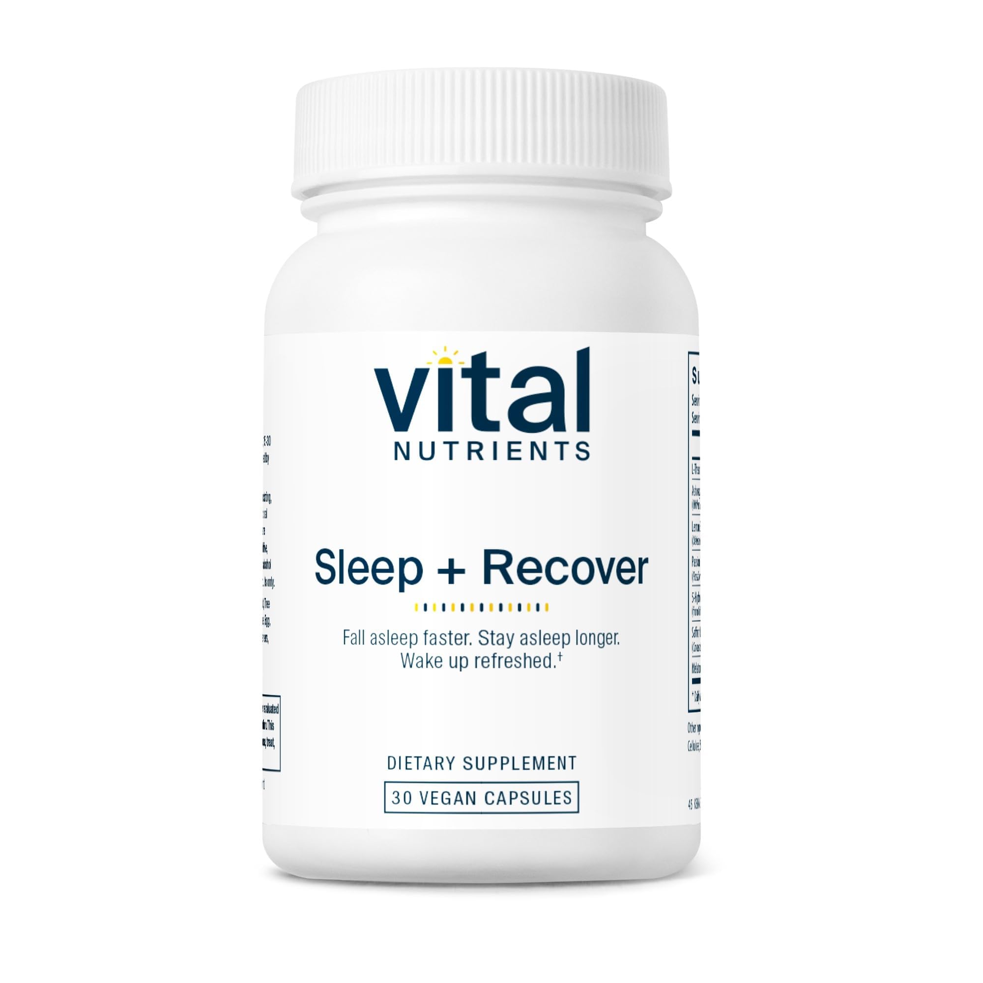 Vital Nutrients Sleep + Recover – bouteille montrant l'emballage, soutien potentiel du repos nocturne.