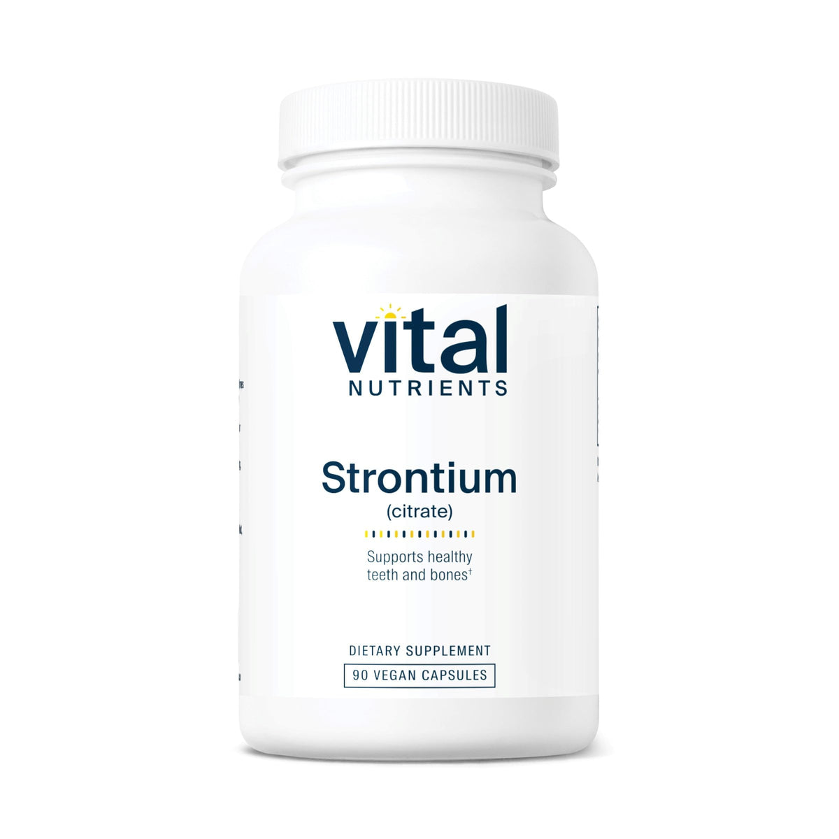 Vital Nutrients Strontium Citrate – bouteille, soutien potentiel des os et des dents pour un quotidien actif.