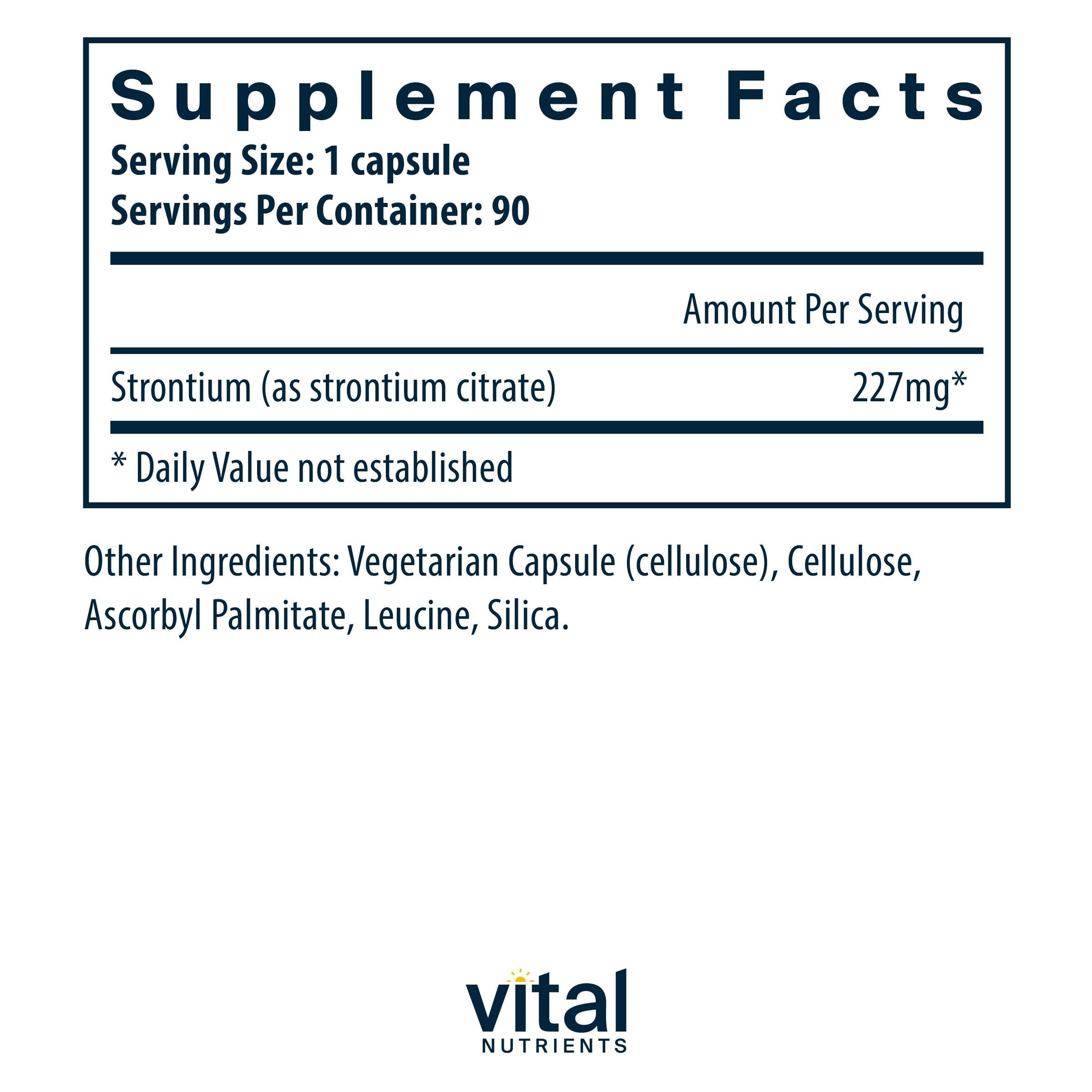 Vital Nutrients Strontium Citrate – comprimés faciles à intégrer dans votre routine santé.