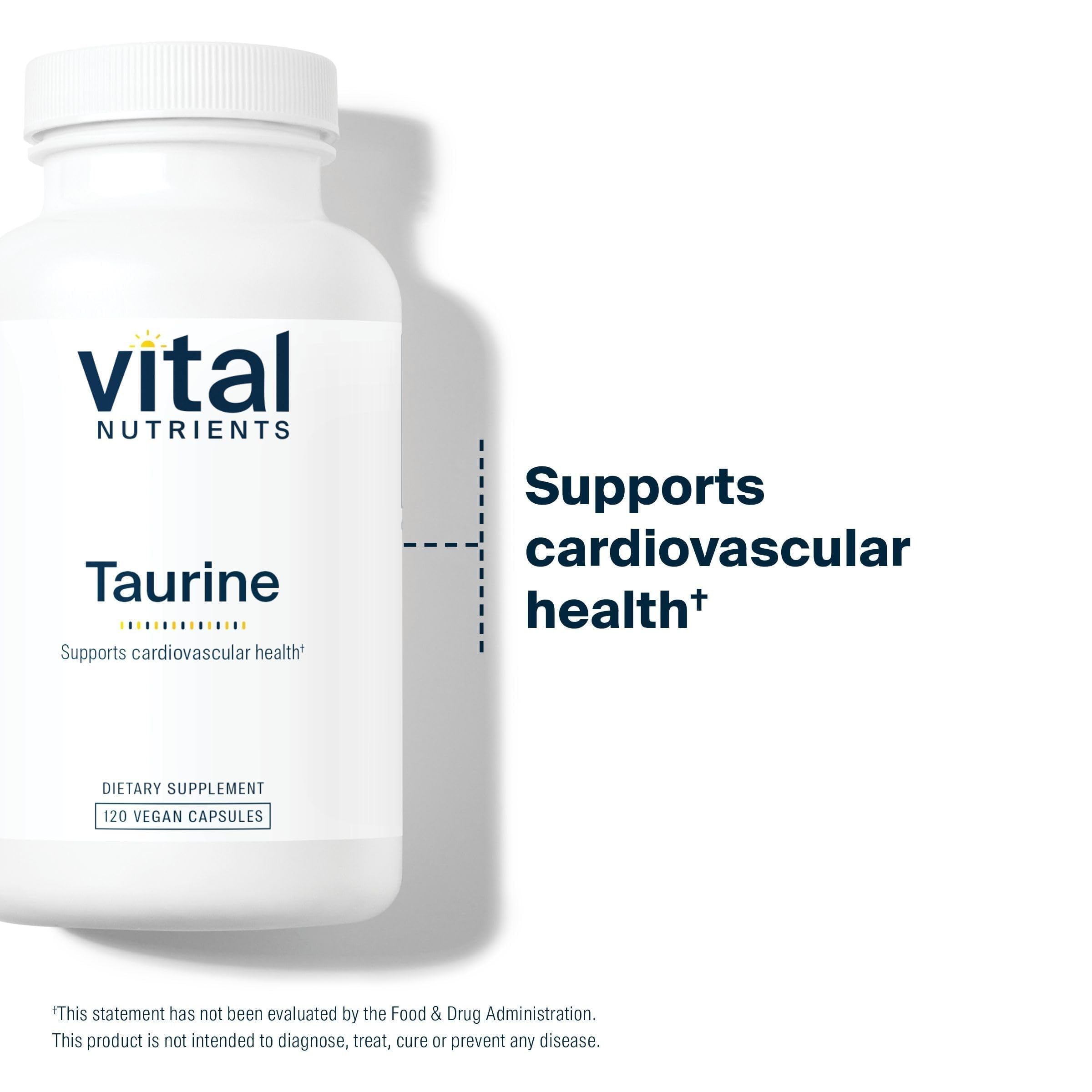 Bouteille végane Vital Nutrients Taurine 1000mg, hypoallergénique et adaptée