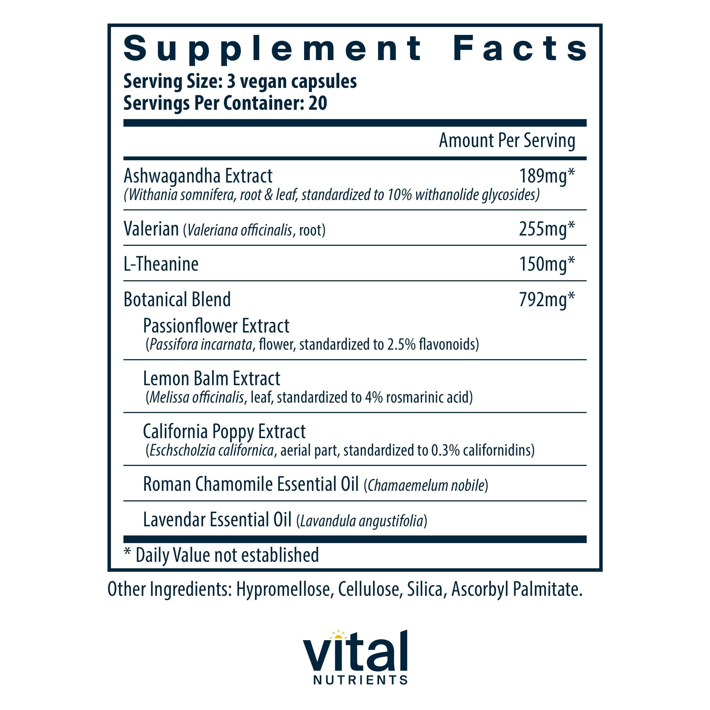 Vital Nutrients Tension Ease – Extrait d’ashwagandha favorisant une réponse au stress
