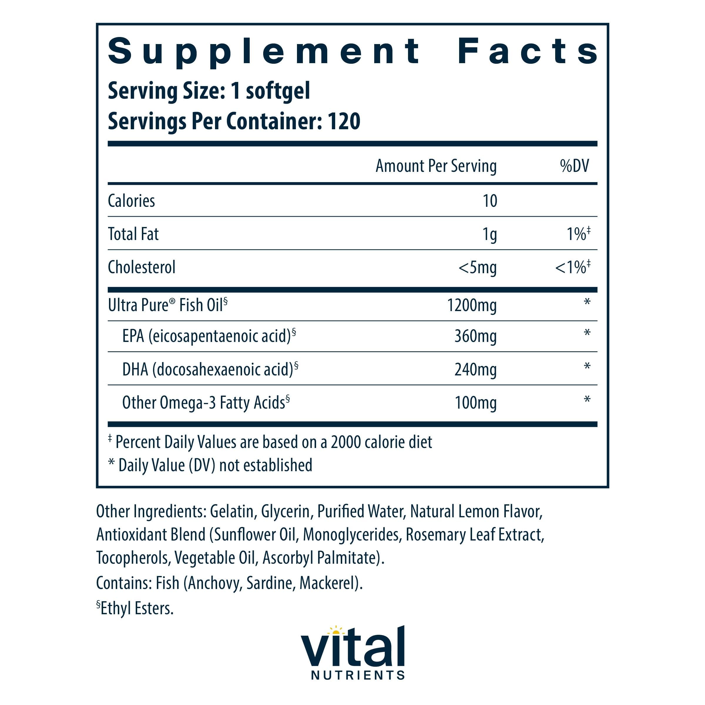 Vital Nutrients Ultra Pure Poisson 700 - EPA et DHA eleves pour coeur et cerveau