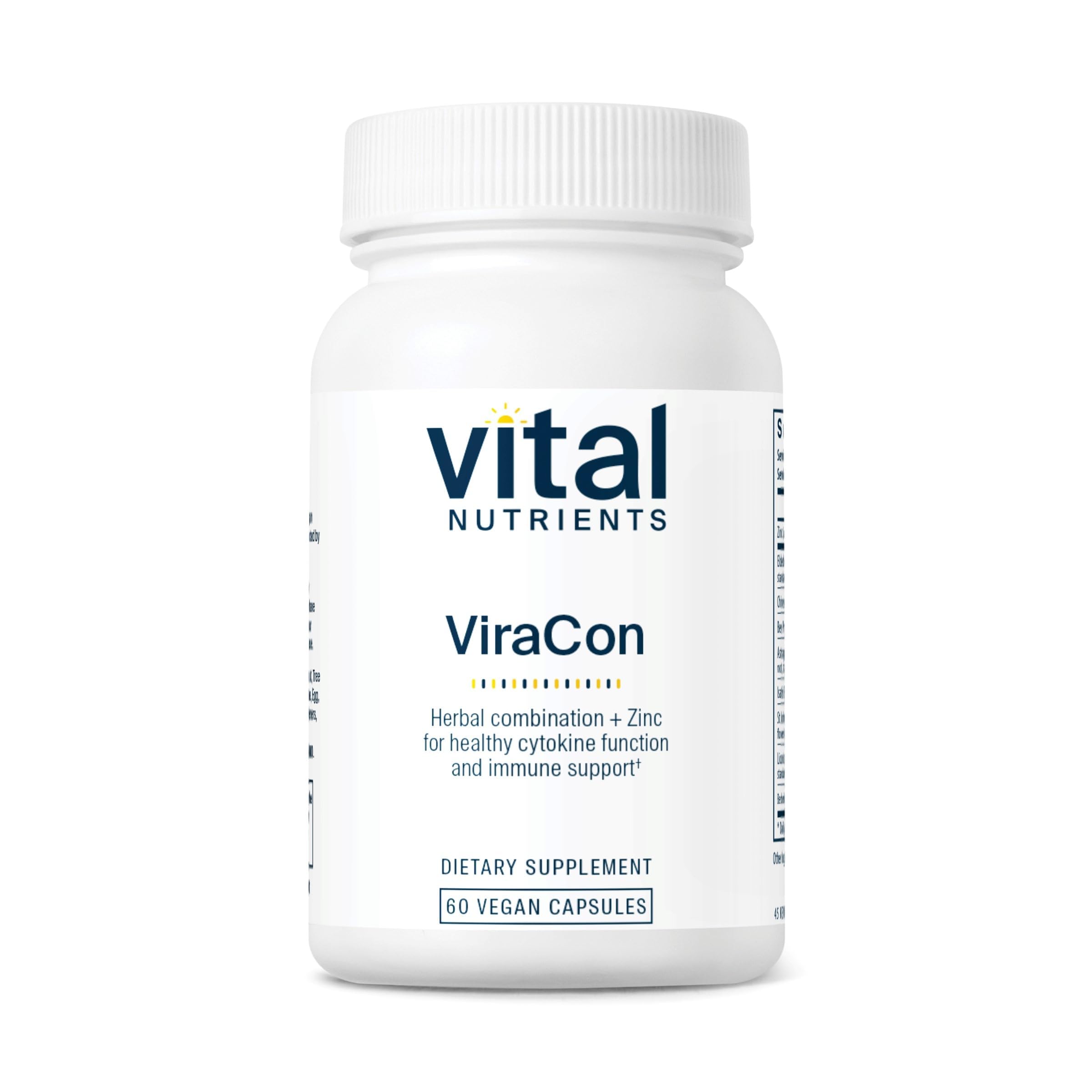 Bouteille ViraCon Vital Nutrients vue avant, soutien potentiel de l'immunité quotidienne.