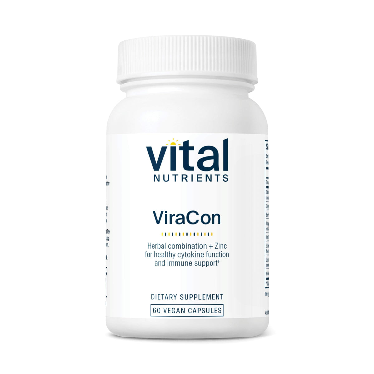 Bouteille ViraCon Vital Nutrients vue avant, soutien potentiel de l'immunité quotidienne.